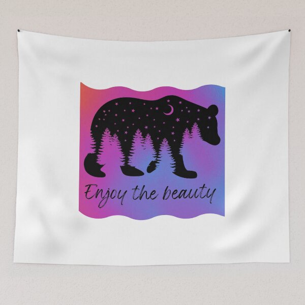 Item preview, Enjoy the beauty of nature- beauty of nature- bear in pine trees- bear silhouette- outdoor camping- bear night scene designed and sold by Janetlousart.