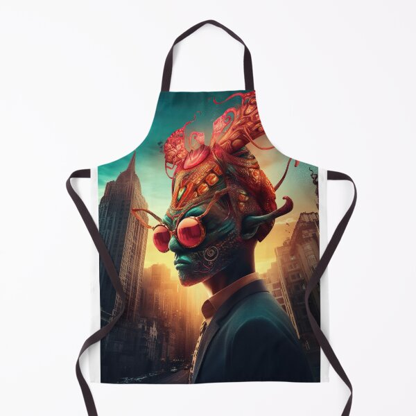 Item preview, Green elegant alien in red glasses walking through a city designed and sold by yatzo.