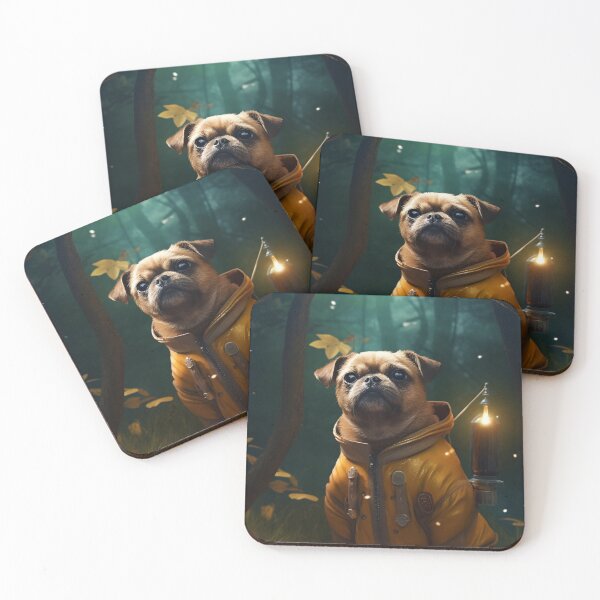 Item preview, Cute small pug dog in a jacket in a forest illustration designed and sold by yatzo.