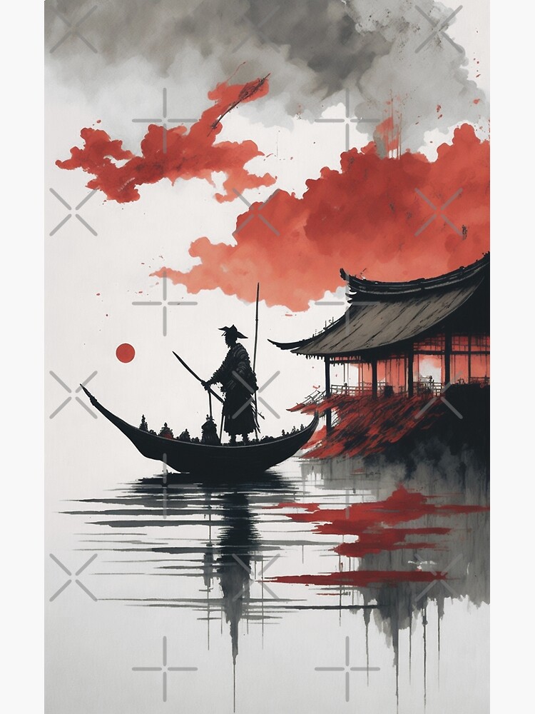 Chinese ink painting: samurai on the boat | Poster