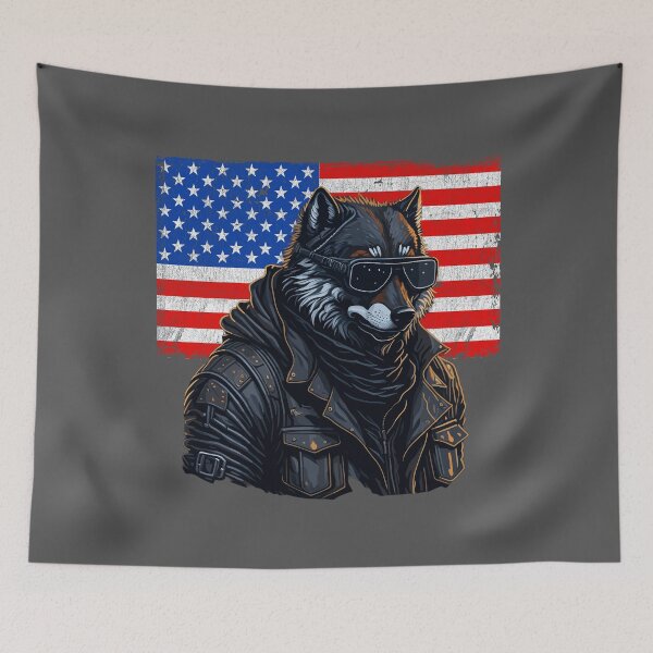Item preview, Proud Patriotic Vintage Biker Wolf, American Flag designed and sold by Itaya Art.