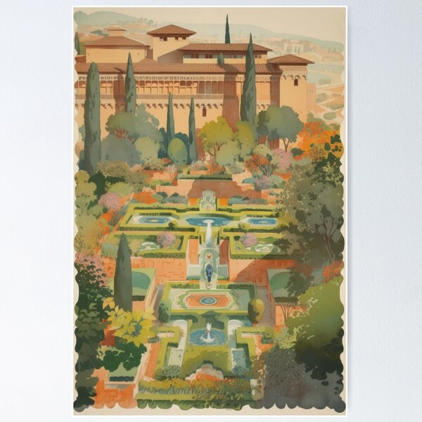 Item preview, Journey through Spain's Alhambra Palace and Gardens: A Vintage Gouache Exploration designed and sold by Heritage Print Co.