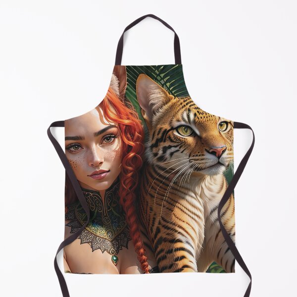 Item preview, Gorgeous Celtic redhead cat girl with her tiger in the jungle designed and sold by zotilus.