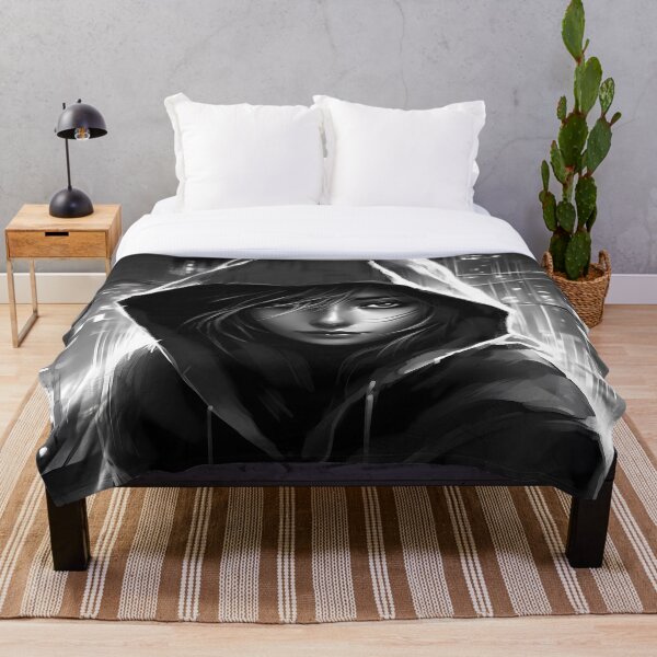 Item preview, Chica hacker encapuchada en un paisaje urbano negro designed and sold by SingularityGeek.