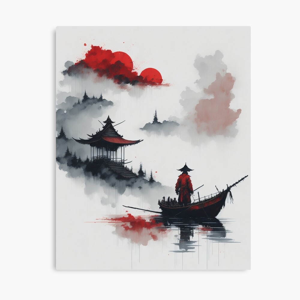 Chinese ink painting: samurai on the boat Art Board Print by Konstantin  Spenst | Redbubble
