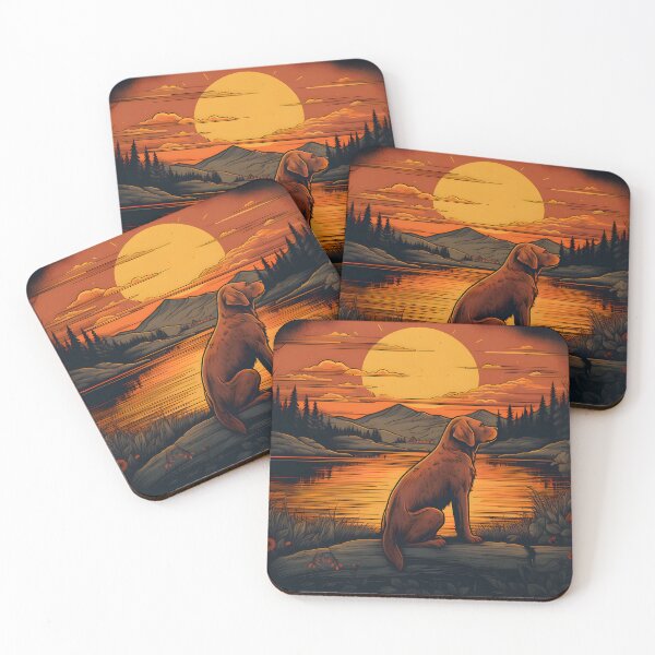 Item preview, Labrador dog by a lake at sunset designed and sold by SingularityGeek.