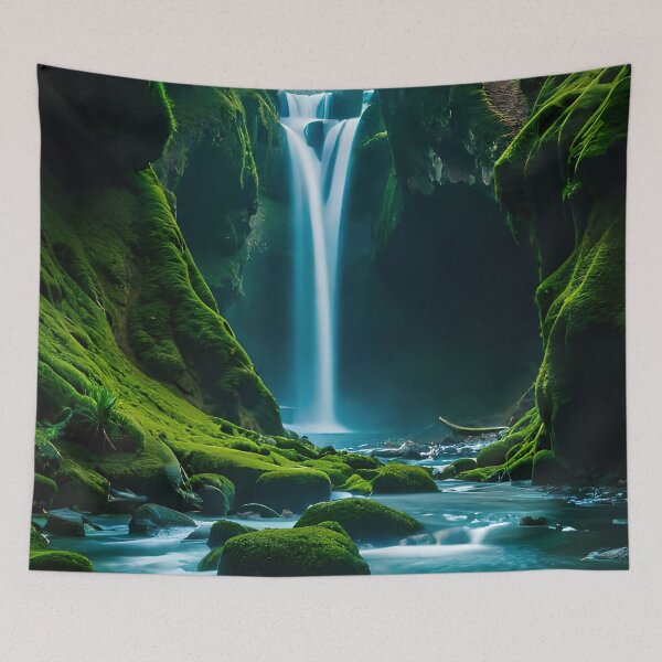 Item preview, Waterfall in a green moss jungle designed and sold by RK - Shop.