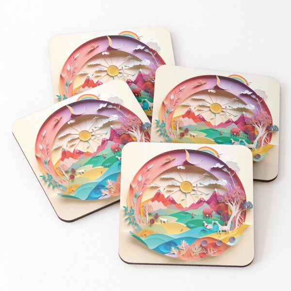 Item preview, beautiful landscape with rainbow colors, paper cut style designed and sold by artpapercuts.