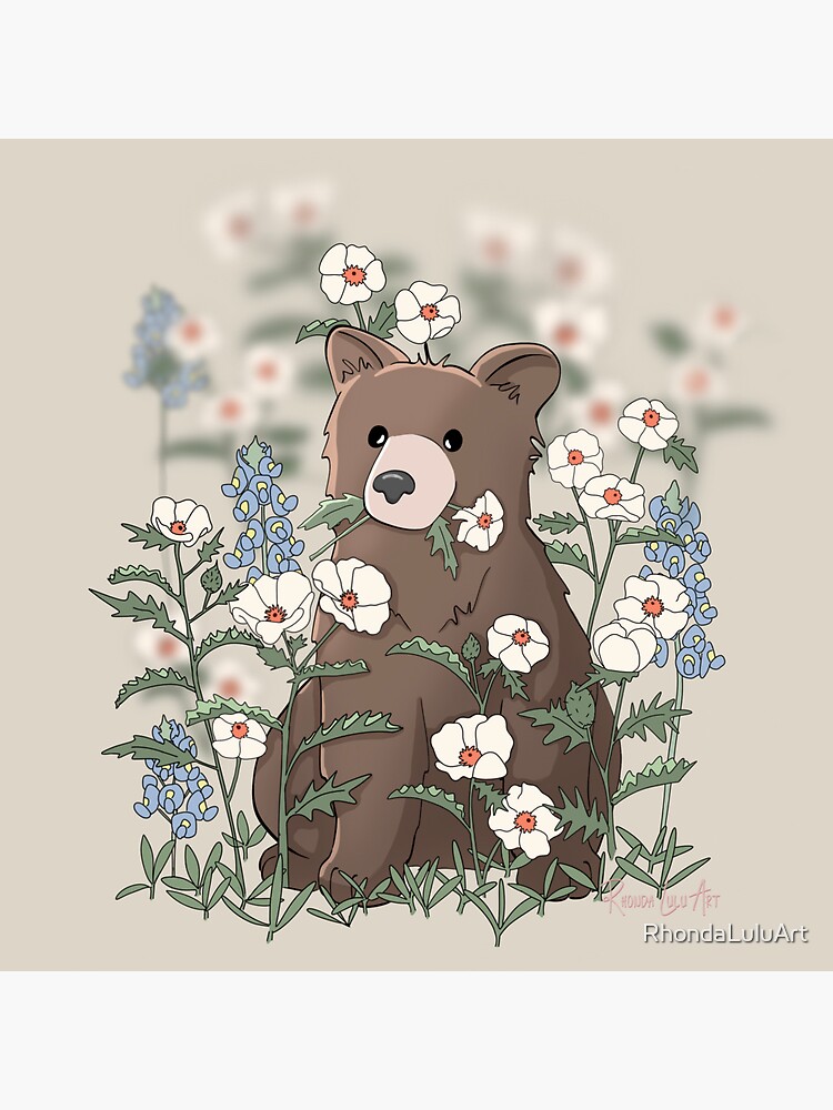 Thumbnail 3 of 3, Sticker, Brown Bear with Wildflowers designed and sold by RhondaLuluArt.