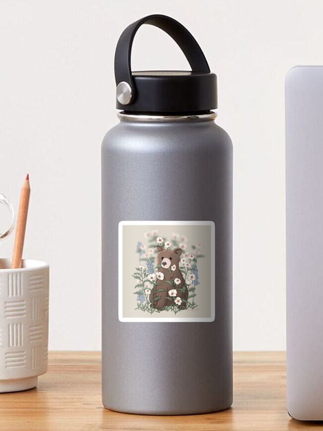 Thumbnail 1 of 3, Sticker, Brown Bear with Wildflowers designed and sold by RhondaLuluArt.
