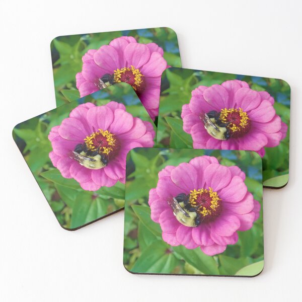 Item preview, Pollination in Progress: Bee inside Pink Zinnia designed and sold by CommandoCrane.
