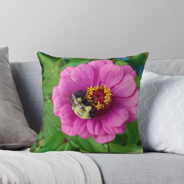 Item preview, Pollination in Progress: Bee inside Pink Zinnia designed and sold by CommandoCrane.