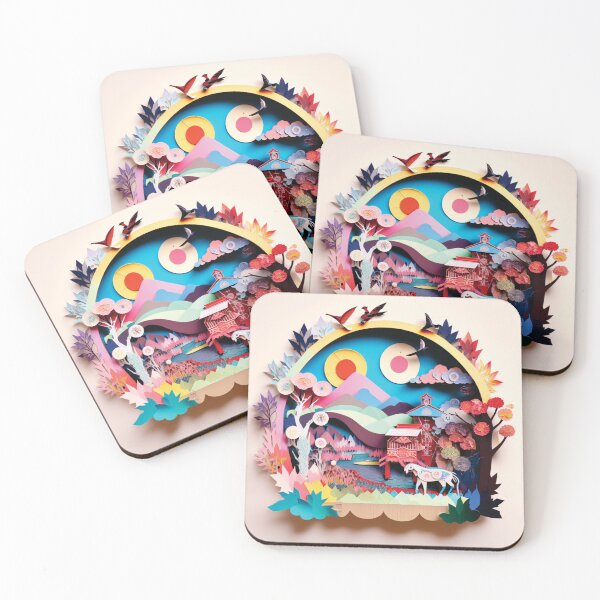 Item preview, beautiful chinese landscape with animals, paper cut style designed and sold by artpapercuts.