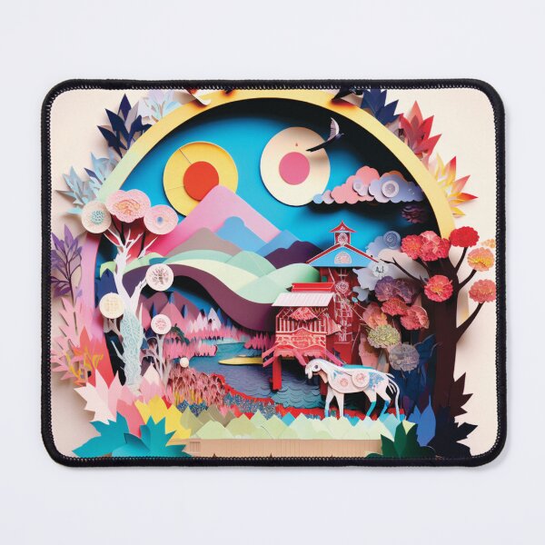 Item preview, beautiful chinese landscape with animals, paper cut style designed and sold by artpapercuts.