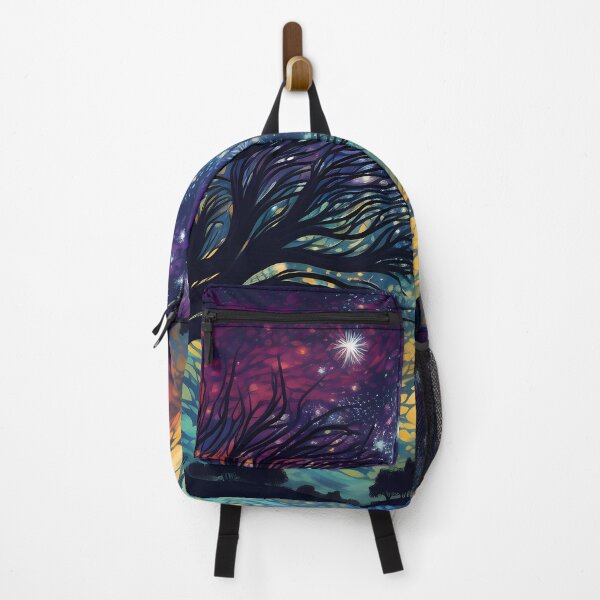 Item preview, Nighttime landscape, colors blend and fuse, tree leaves mingle with rainbow hues designed and sold by SingularityGeek.