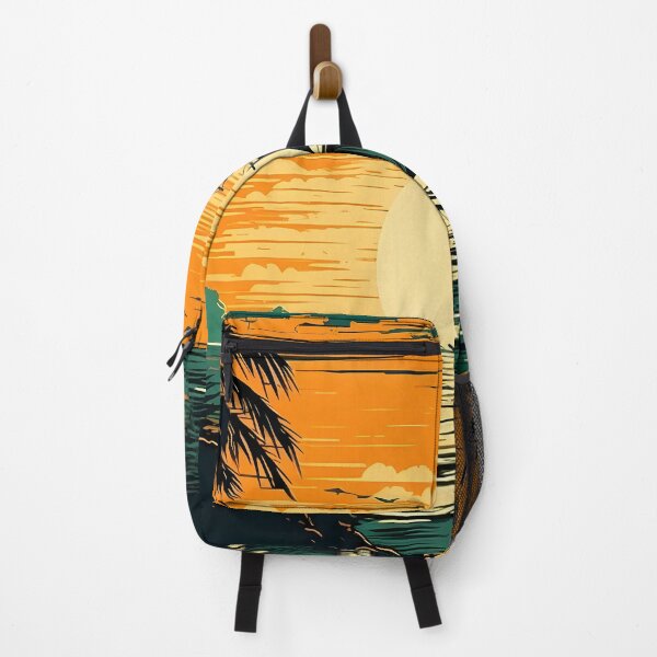 Item preview, Pirate ship unfurling sails amidst palm trees at sunset on the open sea designed and sold by SingularityGeek.