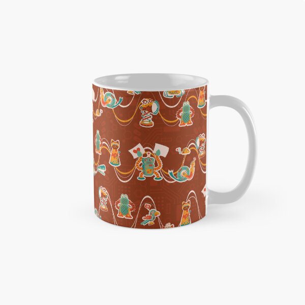 Item preview, Cute and Colorful Rows of Office Robots in green, orange, yellow and reddish colors on a technical brown background designed and sold by Melissa Plugge-Dekker.
