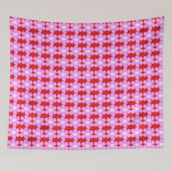 Item preview, Scandi style retro flowers - red and pink  designed and sold by BlackDogArtists.