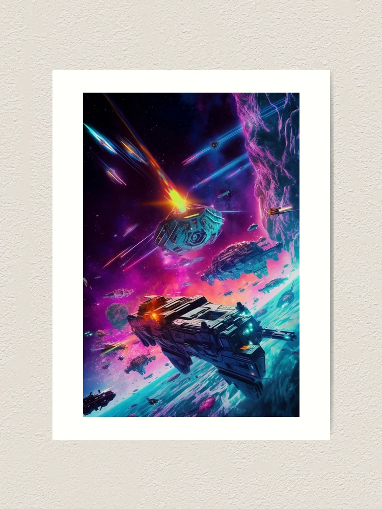 Sci-Fi Retro Spaceship - Vaporwave - Retrowave - Synthwave | Art Print