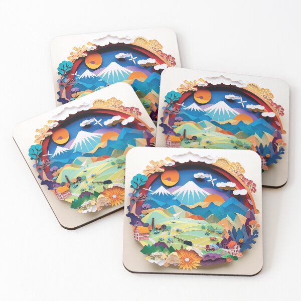 Item preview, colorful landscape with country houses, paper cut style designed and sold by artpapercuts.