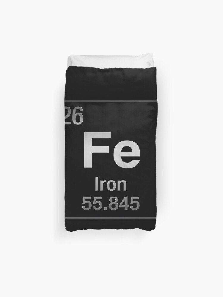 Periodic Table Of Elements Iron Fe On Black Canvas Duvet