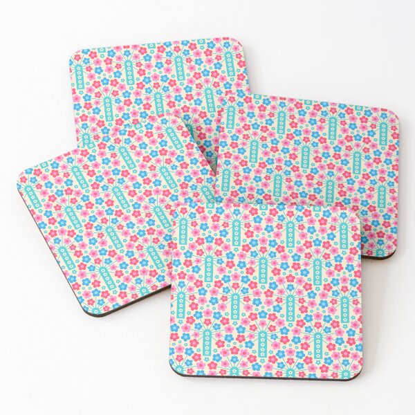 Item preview, COW PARSLEY Retro Seventies 1970s Floral Botanical Pattern in Cottage Cream Pink Red Blue Turquoise - UnBlink Studio by Jackie Tahara designed and sold by Jackie Tahara of UnBlink Studio.