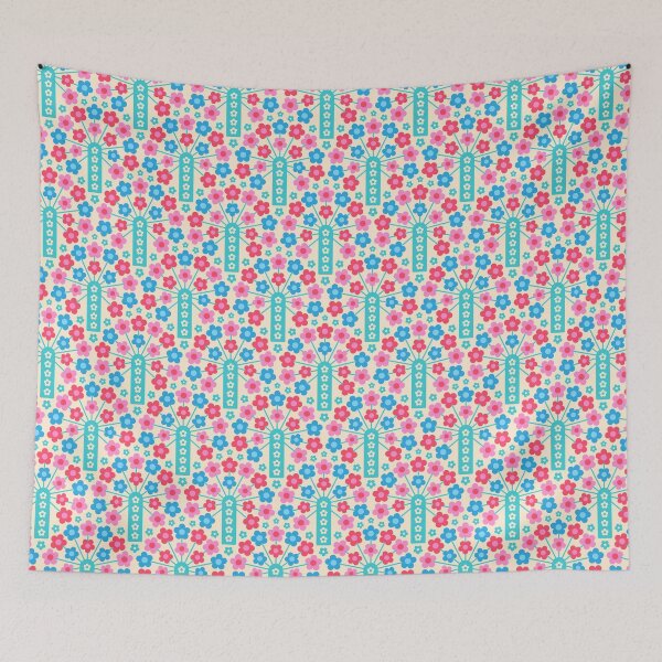 Item preview, COW PARSLEY Retro Seventies 1970s Floral Botanical Pattern in Cottage Cream Pink Red Blue Turquoise - UnBlink Studio by Jackie Tahara designed and sold by Jackie Tahara of UnBlink Studio.