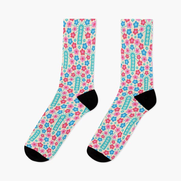 Item preview, COW PARSLEY Retro Seventies 1970s Floral Botanical Pattern in Cottage Cream Pink Red Blue Turquoise - UnBlink Studio by Jackie Tahara designed and sold by Jackie Tahara of UnBlink Studio.