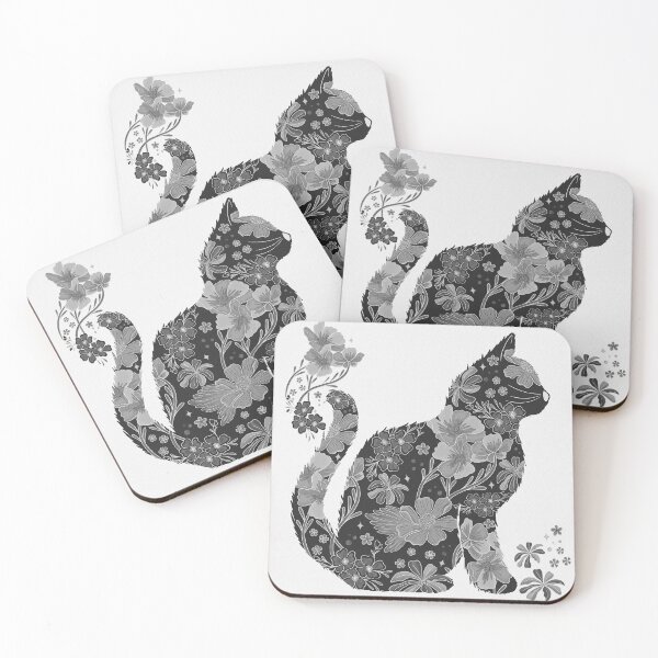 Item preview, Floral Cat - Black & White designed and sold by Meganlaine.