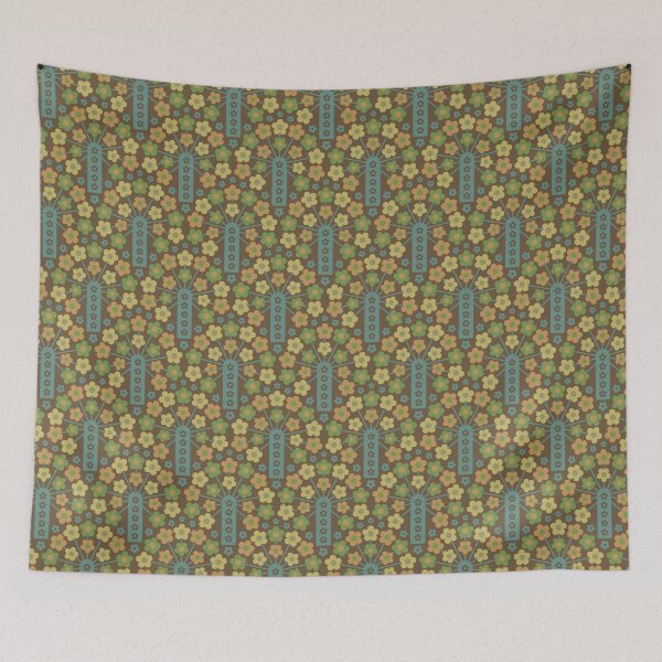 Item preview, COW PARSLEY Retro Seventies 1970s Floral Botanical Pattern in Vintage Earthy Brown Teal Green Citron Tan - UnBlink Studio by Jackie Tahara designed and sold by Jackie Tahara of UnBlink Studio.