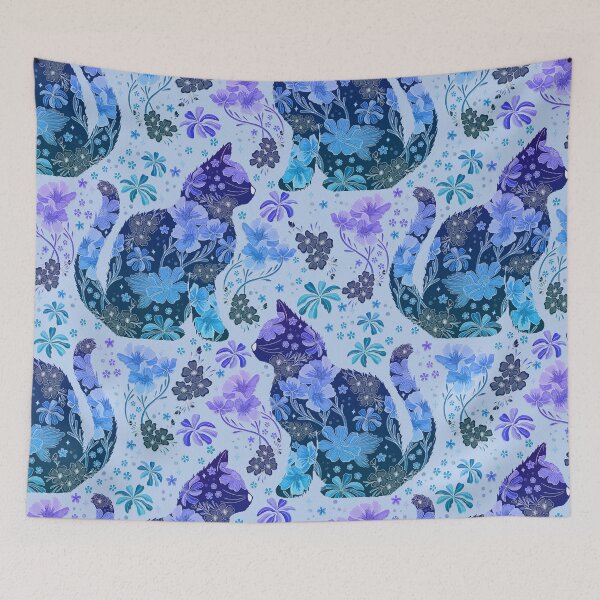 Item preview, Floral Cat - Blue Ombre designed and sold by Meganlaine.