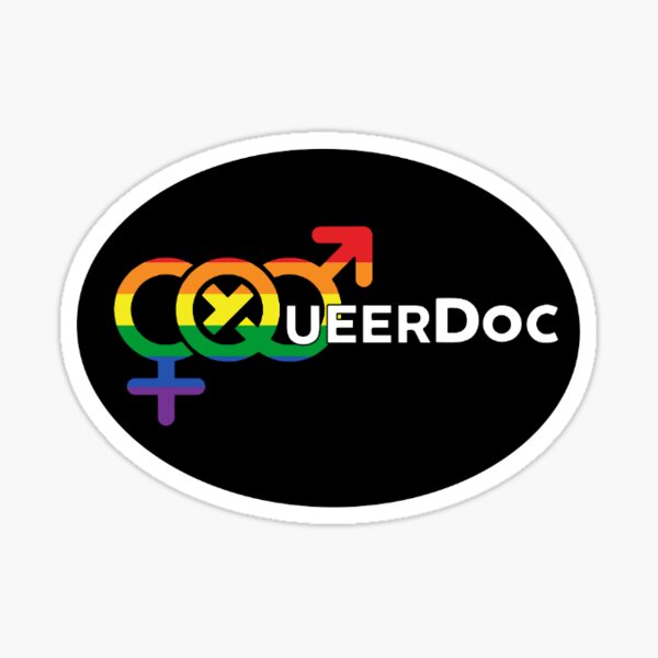 QueerDoc Logo in LGBT Flag Colors Sticker