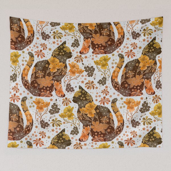 Item preview, Floral Cat - Orange Ombre designed and sold by Meganlaine.