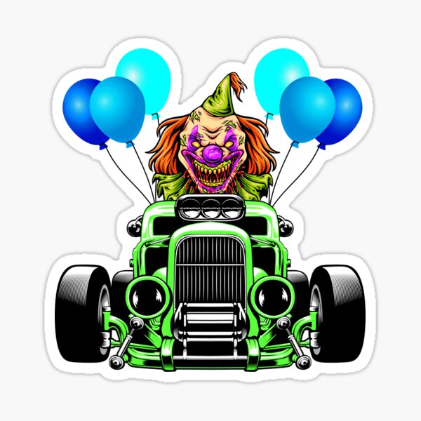 Evil Clown Cartoon Driving Hot Rod. Sticker for Sale by AlienofOz