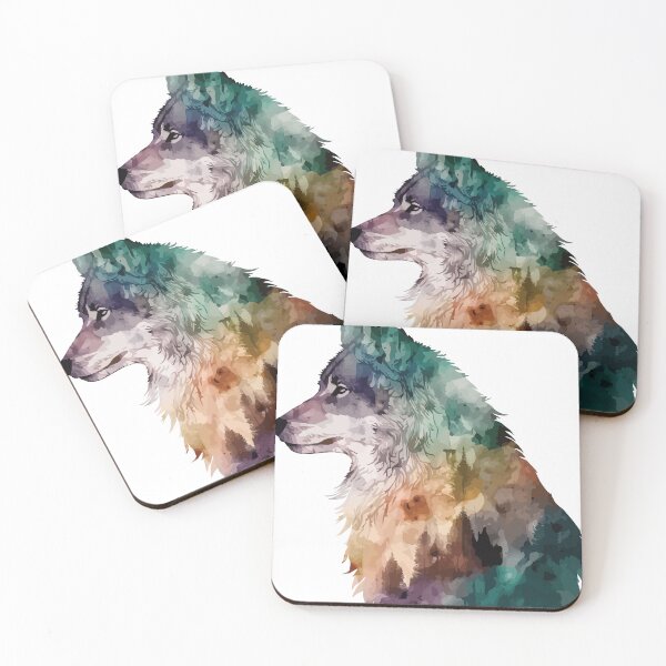 Item preview, A Bohemian Watercolor of a Wolf with Forest Pattern- Boho Animals designed and sold by GVRDesign.