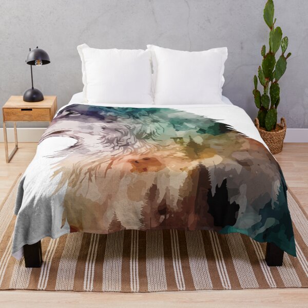 Item preview, A Bohemian Watercolor of a Wolf with Forest Pattern- Boho Animals designed and sold by GVRDesign.