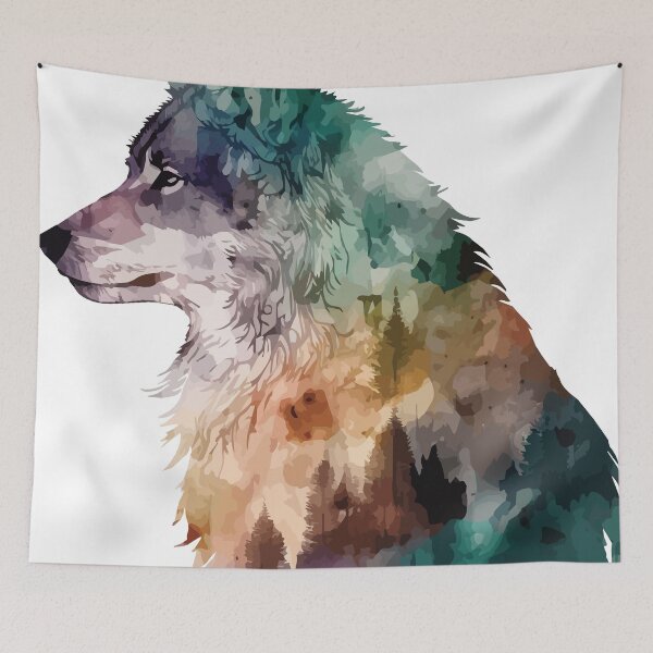 Item preview, A Bohemian Watercolor of a Wolf with Forest Pattern- Boho Animals designed and sold by GVRDesign.