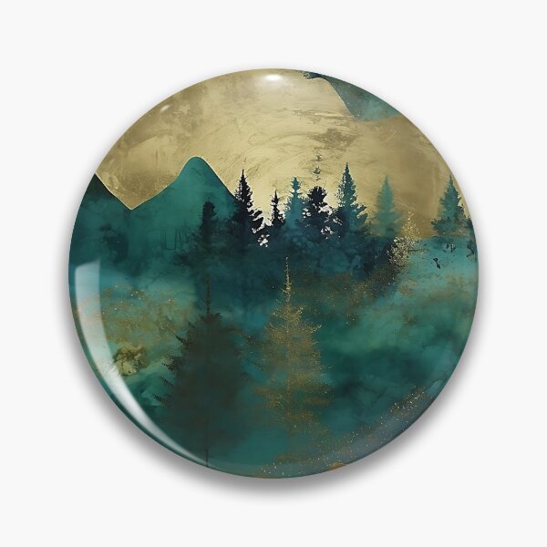 Item preview, Teal and Gold Metallic Watercolor Mountains and Trees Pattern designed and sold by TheArtMage.