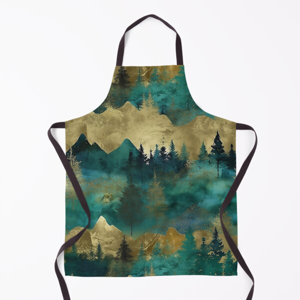Item preview, Teal and Gold Metallic Watercolor Mountains and Trees Pattern designed and sold by TheArtMage.