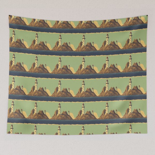 Item preview, Lighthouse Pattern on Muted Green and Blue Background designed and sold by Aaron2610.