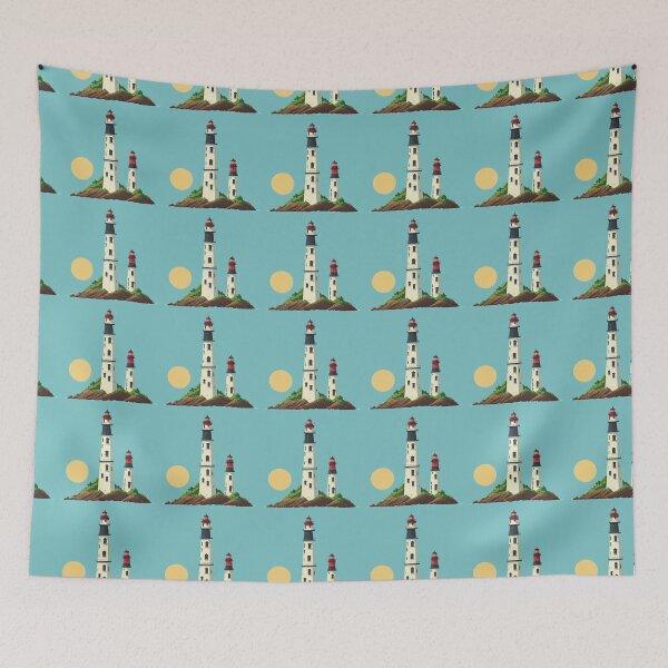 Item preview, Lighthouse and Sun Pattern on Light Blue Background designed and sold by Aaron2610.