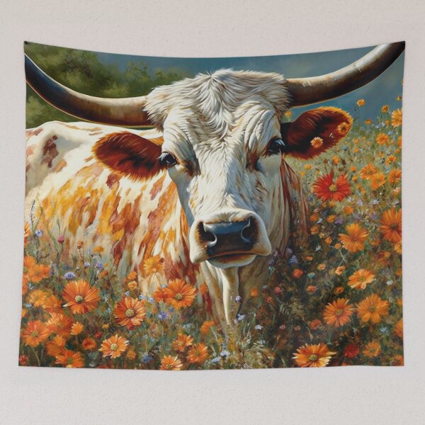 Item preview, Longhorn Cattle In A Field Of Wildflowers designed and sold by Gypsykiss.