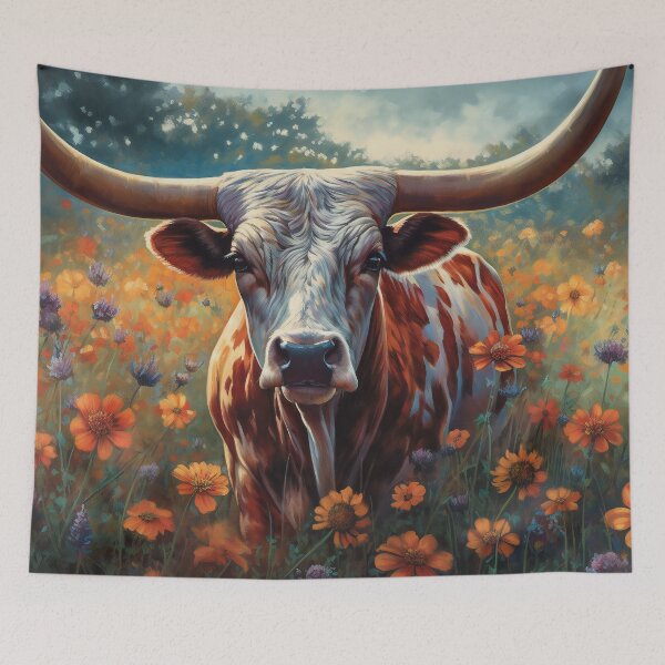 Item preview, Longhorn Cattle In A Field Of Wildflowers 2 designed and sold by Gypsykiss.