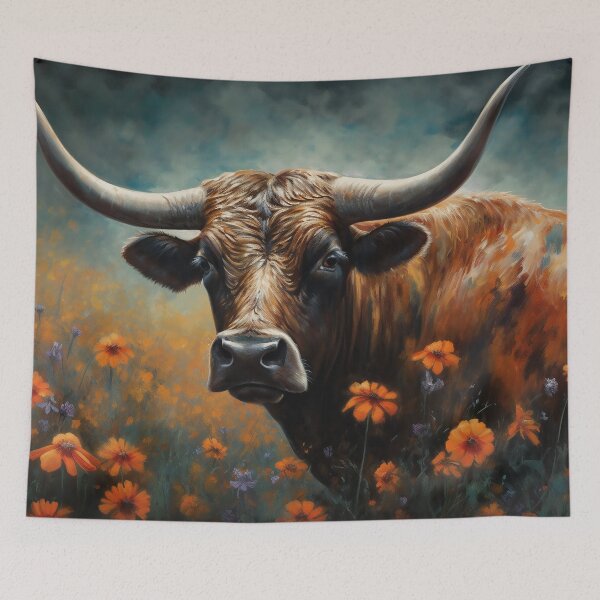 Item preview, Longhorn Cattle In A Field Of Wildflowers 3 designed and sold by Gypsykiss.