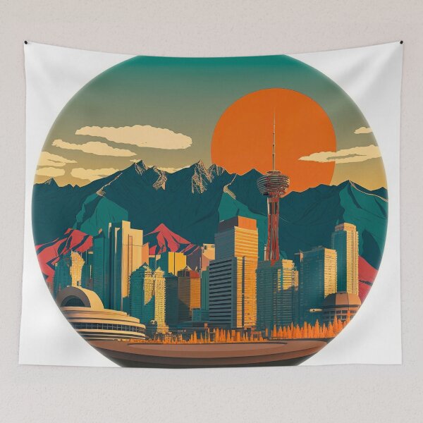 Item preview, Anime Style Calgary AB Canada Skyline Sunset Horizon designed and sold by ImaginePrintsHQ.