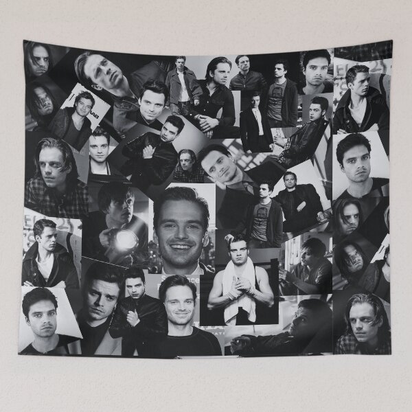 Item preview, Sebastian Stan Assorted Collage - Black and White Version designed and sold by CollageHeaven.