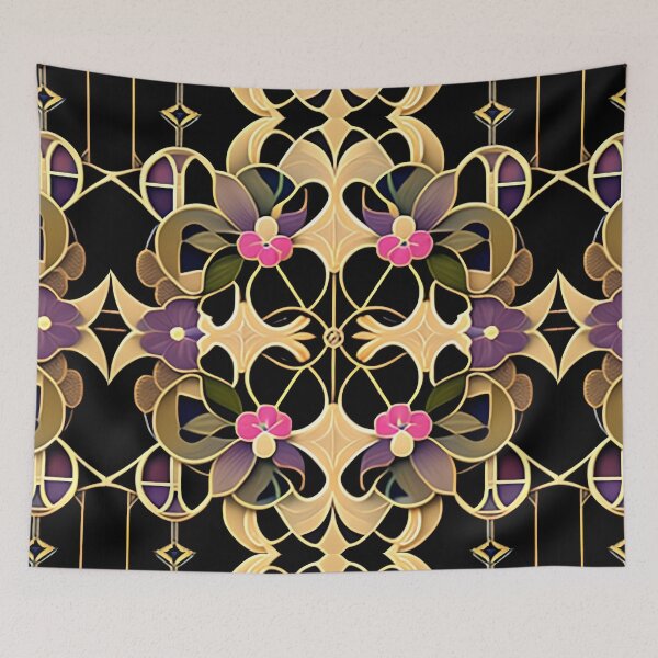 Item preview, Black and Gold Floral  Gatsby Art Deco Inspired Patterns  designed and sold by Tamas Das.