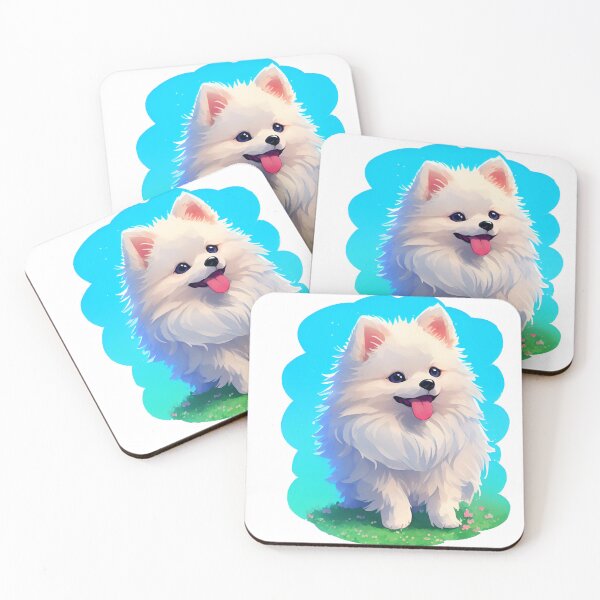 Item preview, kawaii white Pomeranian in garden  designed and sold by VintageVib.