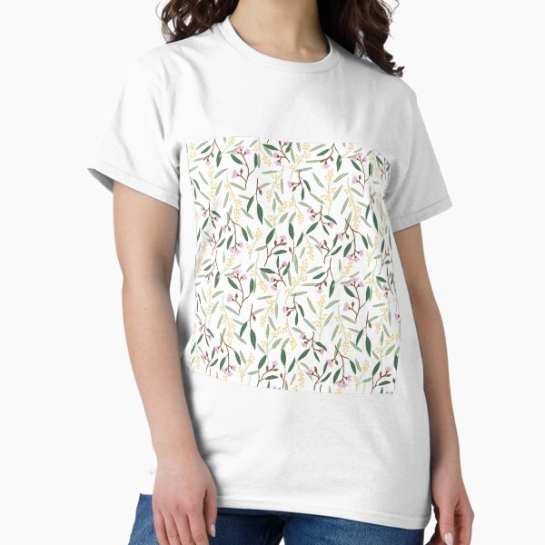 Australian wattle flowers, gum blossoms, eucalyptus leaves in bright Classic T-Shirt