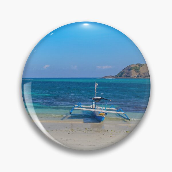 Item preview, A paradise lagoon beach with a blue longtail boat designed and sold by kall3bu.